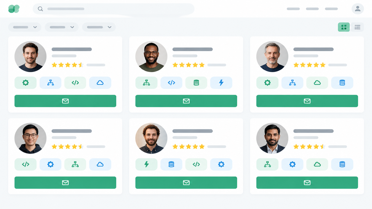 Browsing vetted n8n developer profiles on a marketplace directory