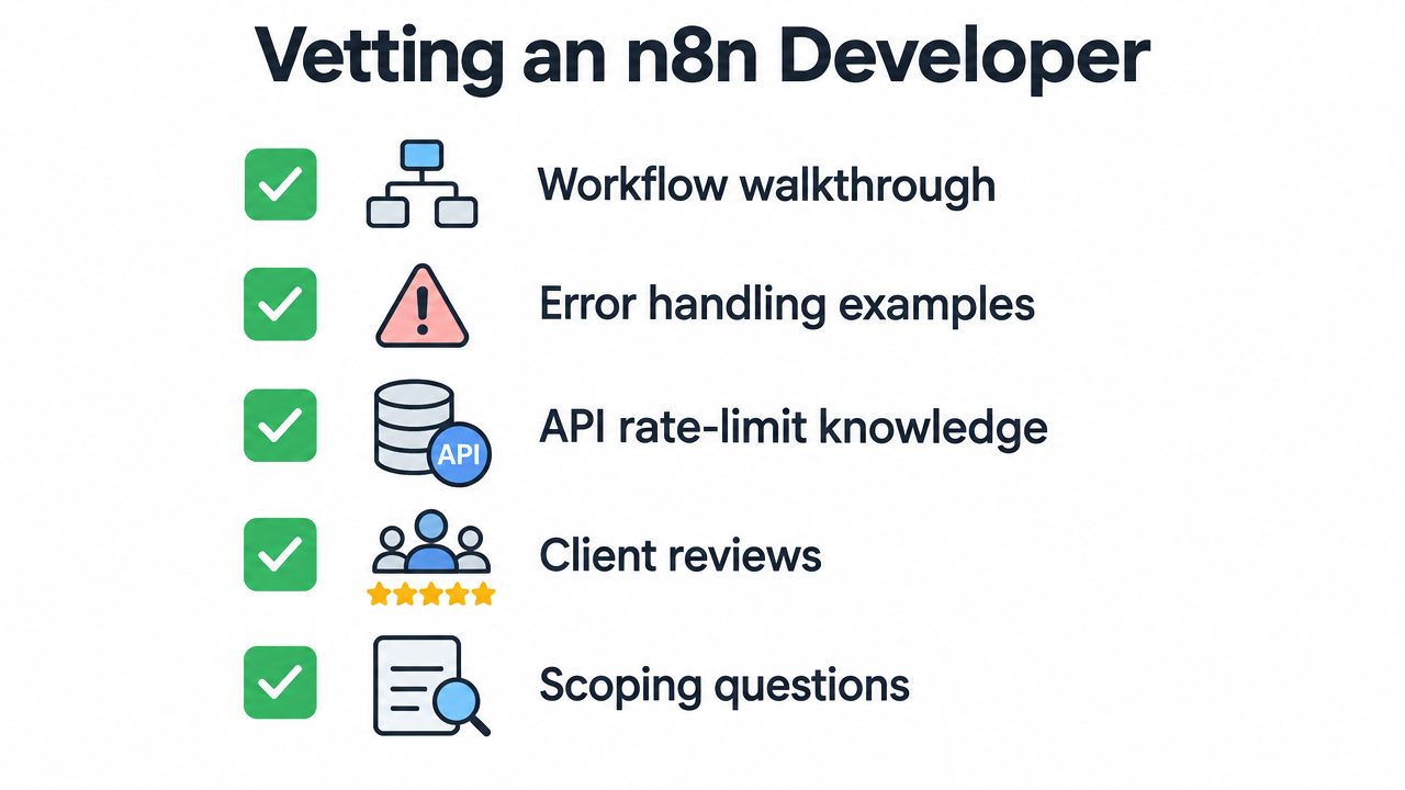 Checklist for vetting an n8n developer before hiring